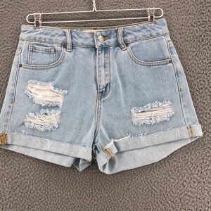 PacSun Shorts Womens 25 Blue Light Wash Denim Mom Jeans Distressed Frayed Cuff